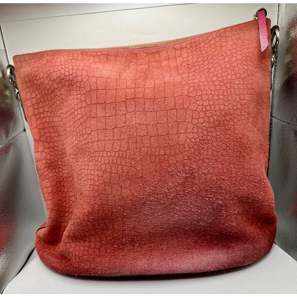 Kate Spade New Year Arianna Larchmont Ave Pink Suede Exotic Bucket Bag - Picture 2 of 9
